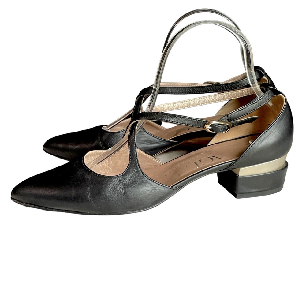 AGL D'Orsay Black Leather Block Crisscross Vamp Strap Ankle Strap Sz 8.5 EU 38.5 - Picture 2 of 16